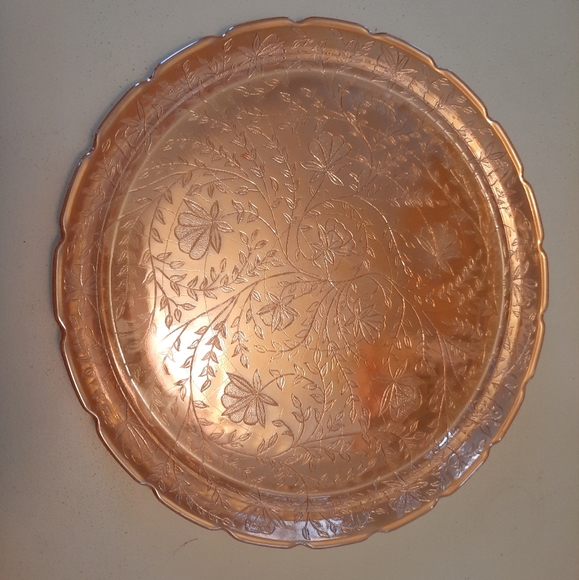 Vintage Jeannette Glass Iridescent Floragold Louisa 13.5" Serving Tray Platter - Picture 4 of 15